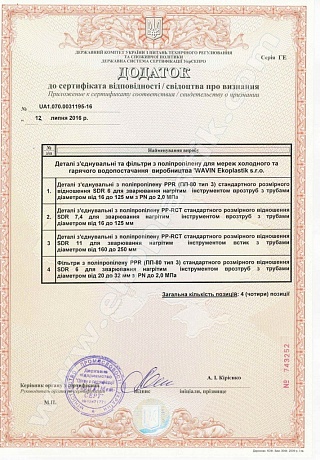 Приложение к сертификату соответствия